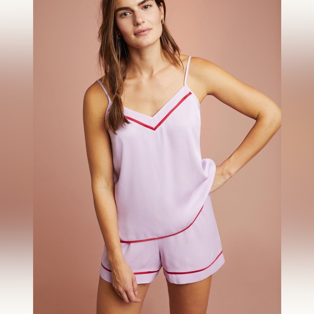 ANTHROPOLOGIE / FLOREAT Pink Piped Sleep Cami & Shorts Set - Sz XS